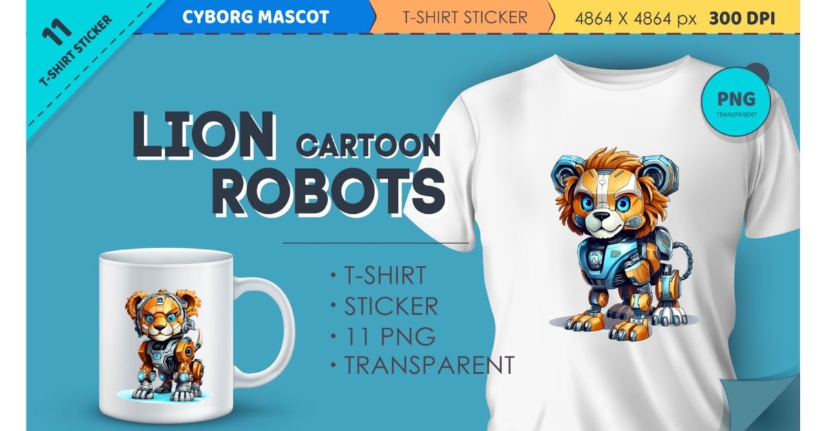 Cartoon lion robots. T-Shirt, Sticker. - TemplateMonster