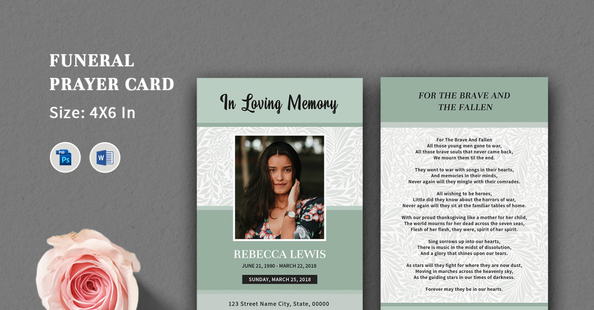 Funeral Prayer Card Template. Ms Word and Photoshop