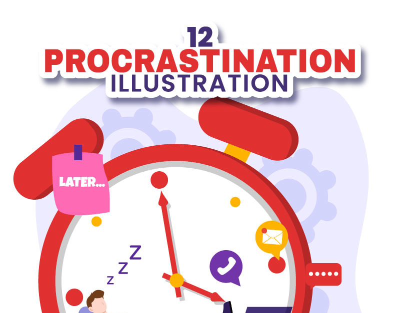 12 Procrastination Vector Illustration - TemplateMonster