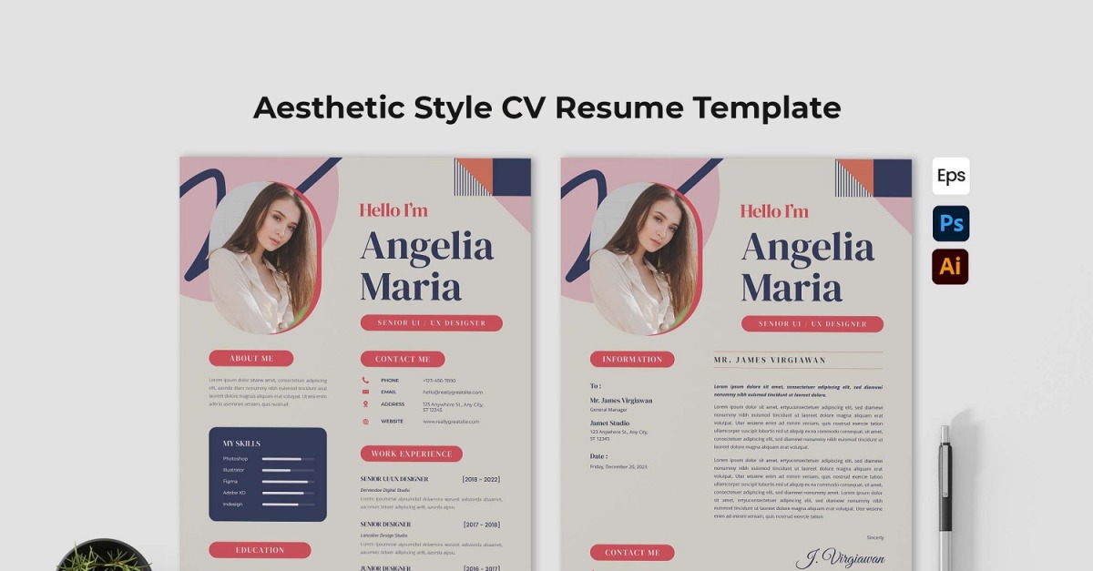 Aesthetic Style CV Resume #374187 - TemplateMonster