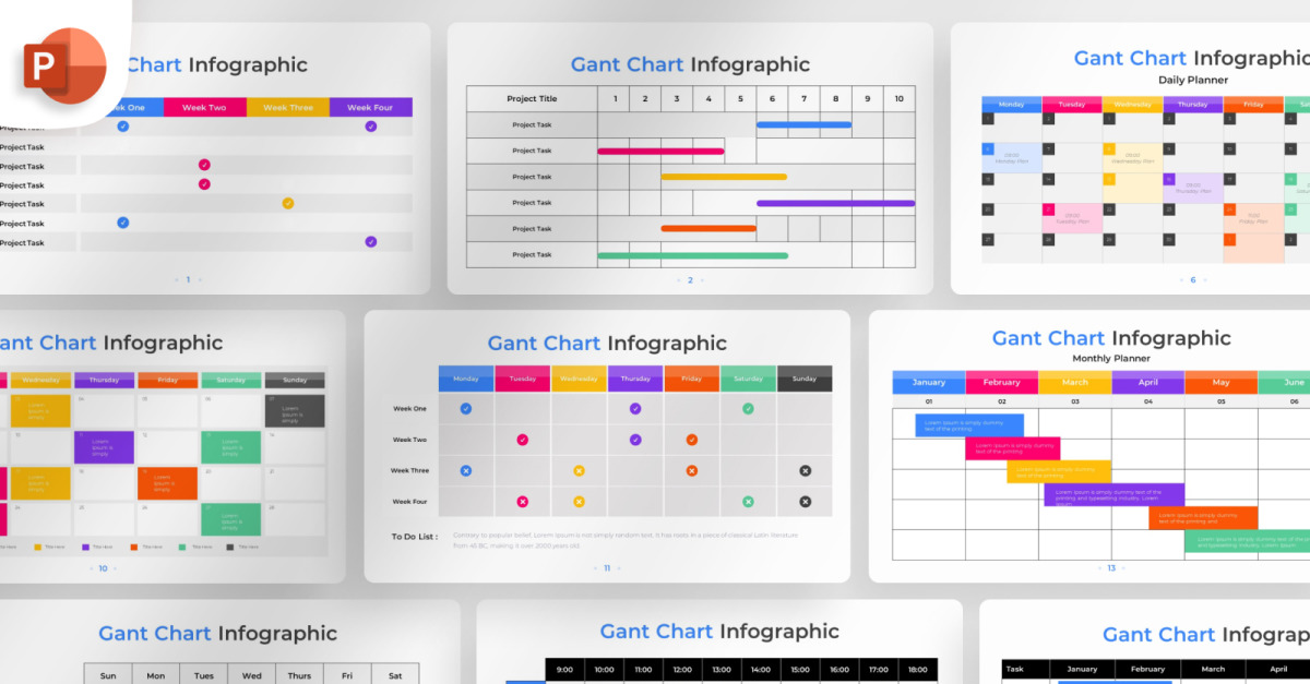 Gantt Chart Powerpoint Infographic Template Templatemonster