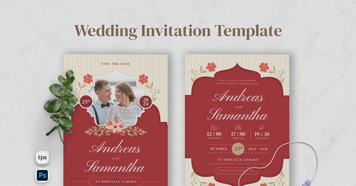 Luxury Floral Wedding Invitation #374312 - TemplateMonster