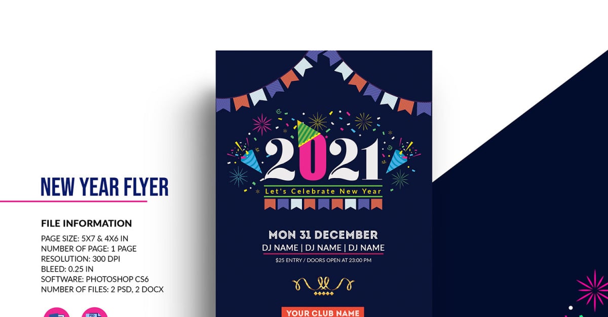 Printable New Year Party Invitation Template. word and Psd