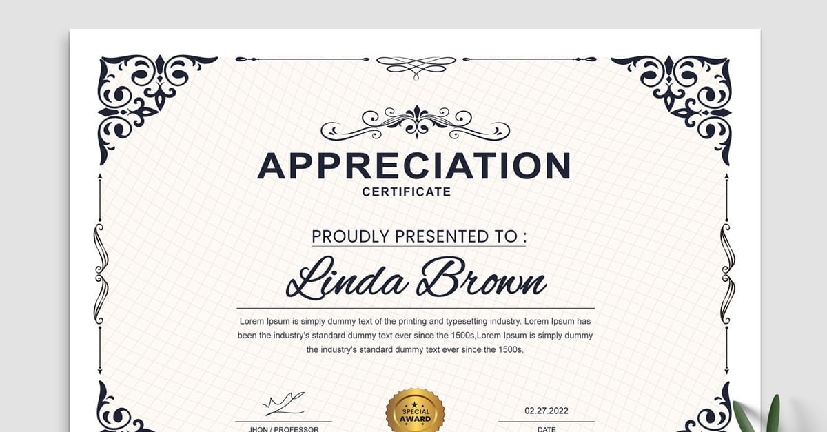 Appreciation Certificate Layout #376552 TemplateMonster