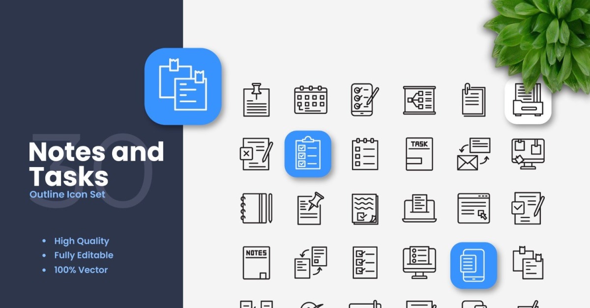 30 Notes and Tasks Outline Icons Set - TemplateMonster