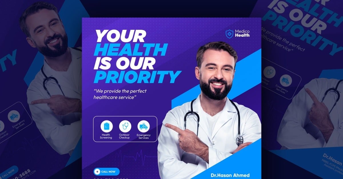 Health Care And Doctor Social Media Post Template