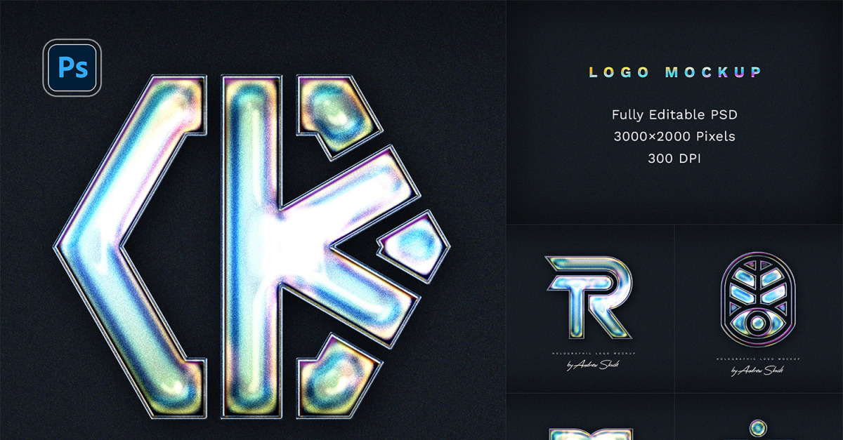 Holographic Logo Photoshop Mockup #382305 - TemplateMonster