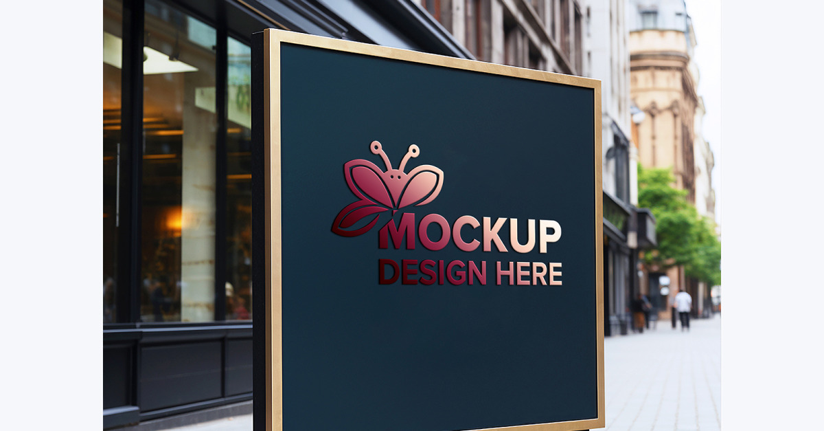 Mockup 3d logo facade sign standing front view