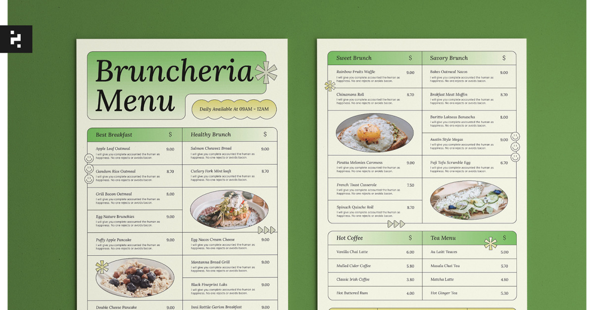 Y2K Brunch Cafe Menu Template #394722 - TemplateMonster