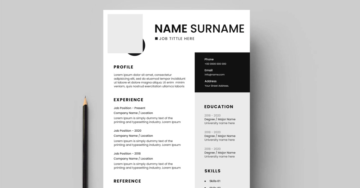 Black and white Modern Resume Design Layout - TemplateMonster