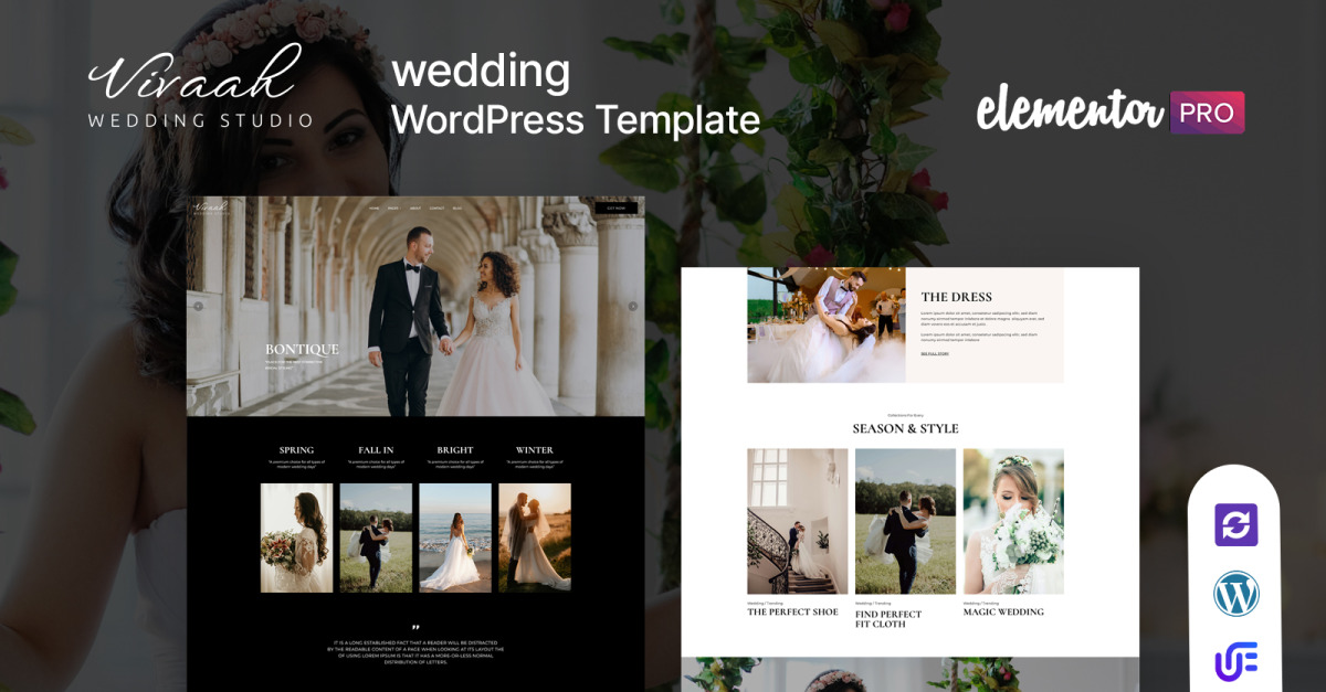 Vivaah - Tema Elementor de WordPress para estudio de bodas y novias