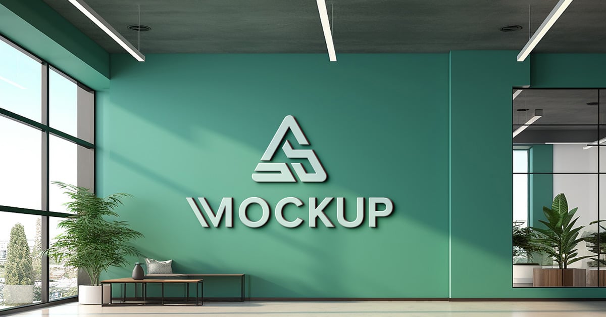 Realistic 3d indoor office wall logo mockup - TemplateMonster