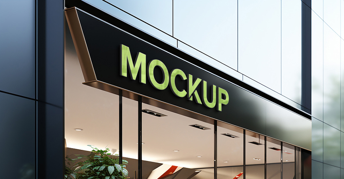 Free storefront facade logo mockup Shop facade logo free mockup