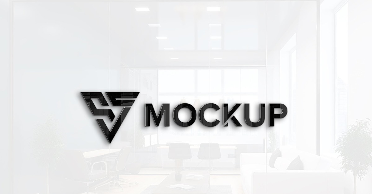 3d black logo mockup on white glass wall - TemplateMonster