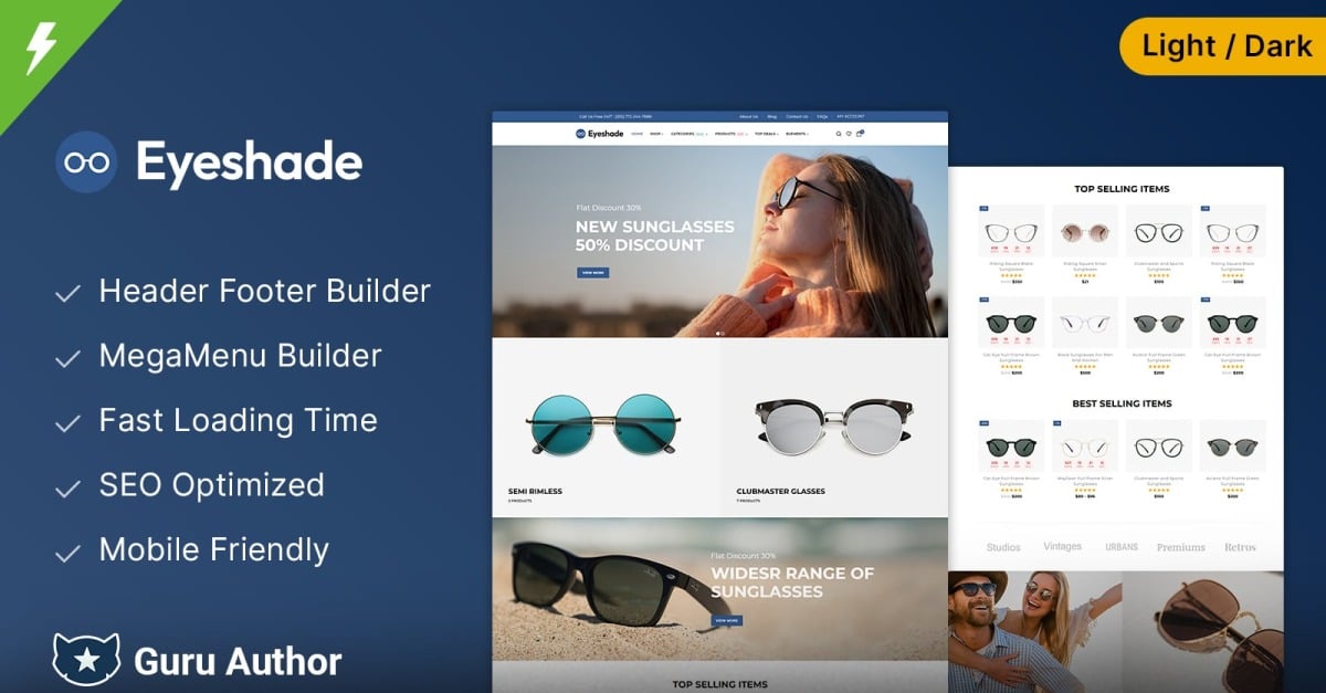 EyeShade - Eye Glasses Goggles and Eye Wear Elementor WooCommerce Theme