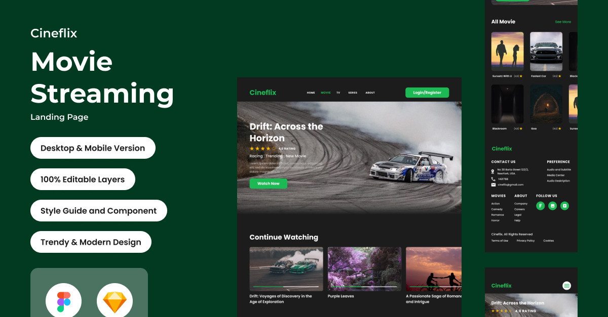 Cineflix Movie Streaming Landing Page TemplateMonster