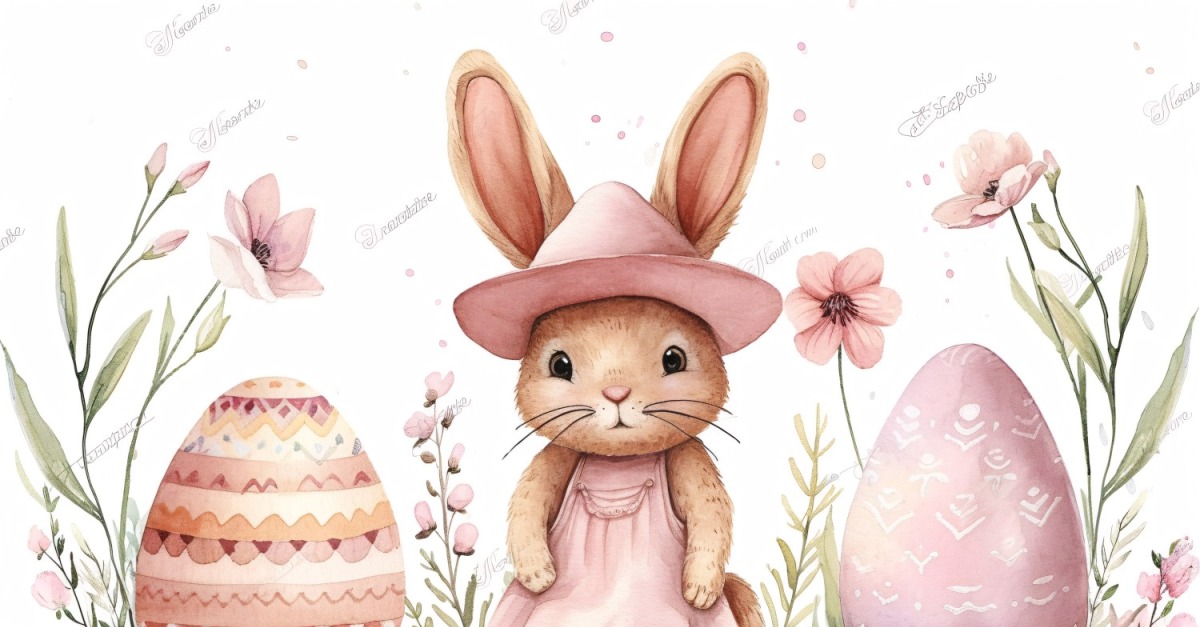 Disegno da Colorare di coniglio pasquale con uova di Pasqua - Disegni
