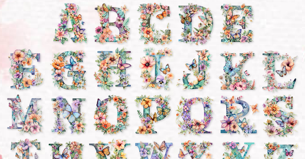 Watercolor Floral Alphabet Clipart Bundle - TemplateMonster