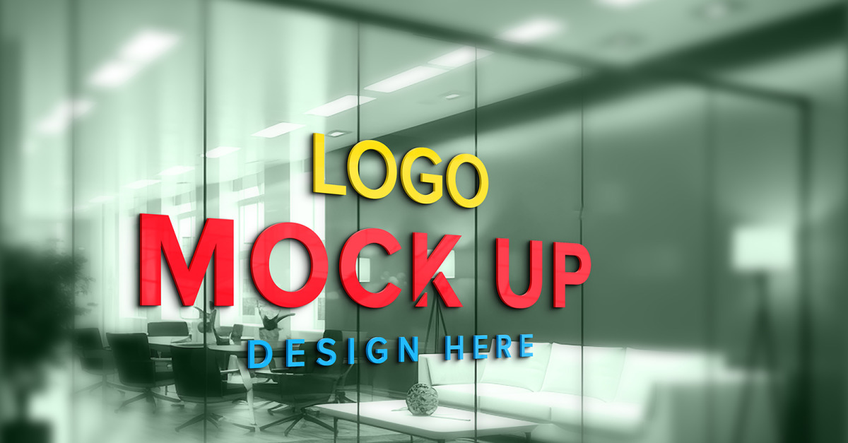 Glass wall office partitions logo mockup - TemplateMonster