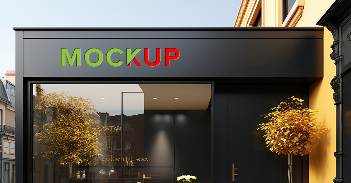 Realistic debossed logo mockup modern facade chrome