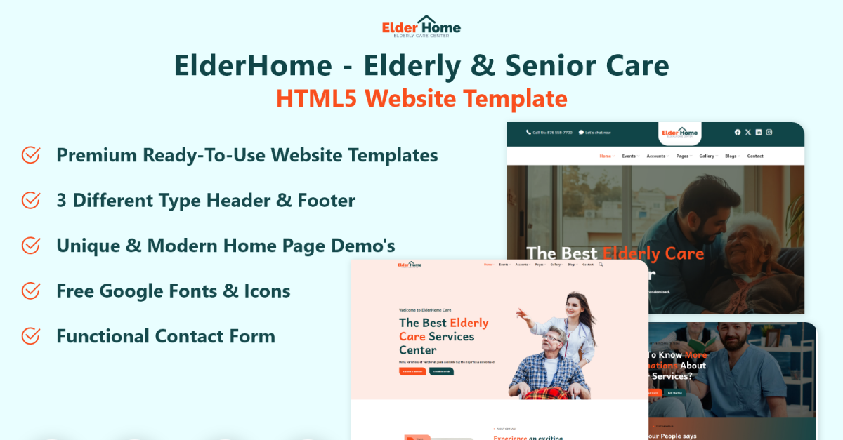 ElderHome - Elderly & Senior Care HTML5 Website Template