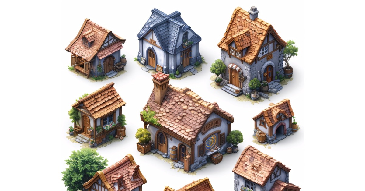 Inns and taverns with signs Set of Video Games Assets Sprite Sheet ...