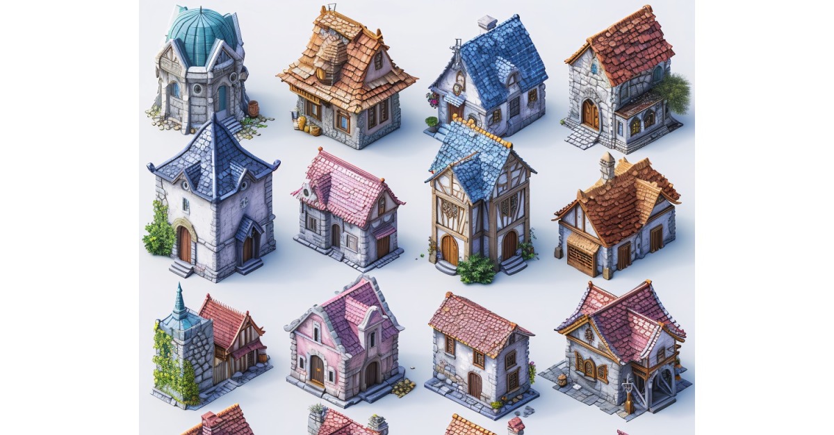 Fantasy Buildings Set of Video Games Assets Sprite Sheet 242