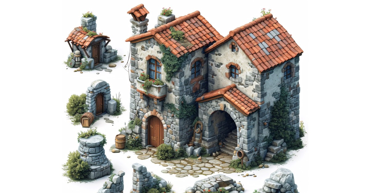 Fantasy Buildings Set of Video Games Assets Sprite Sheet 249