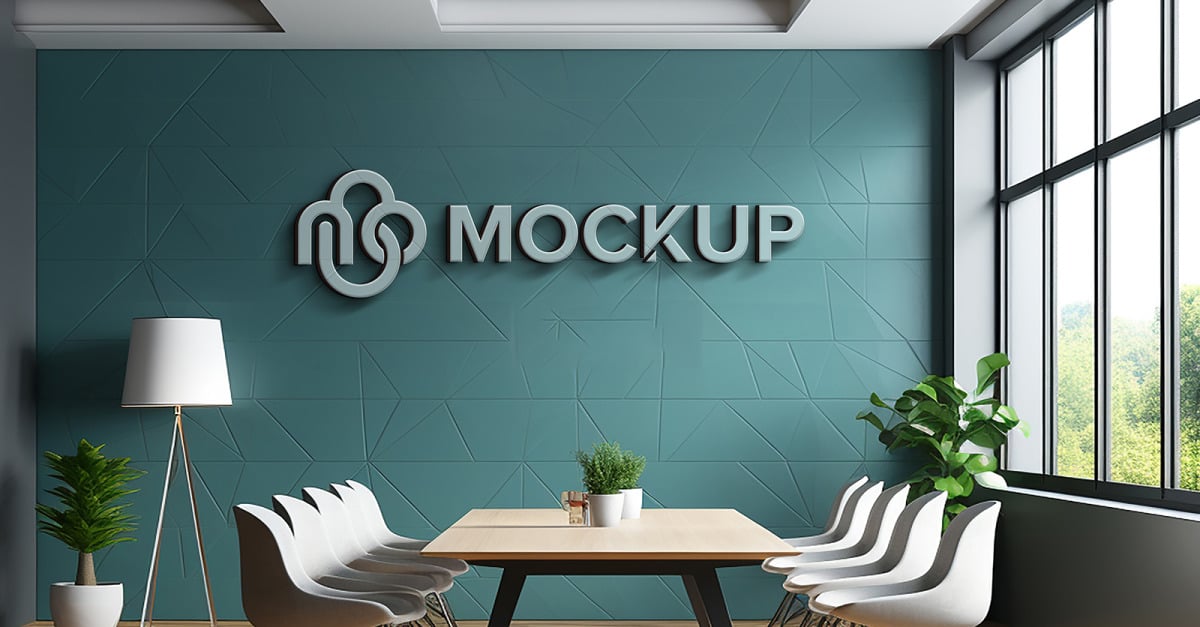 Psd mockup of a 3d logo on an office wall 3d logo mockup on cyan wall ...