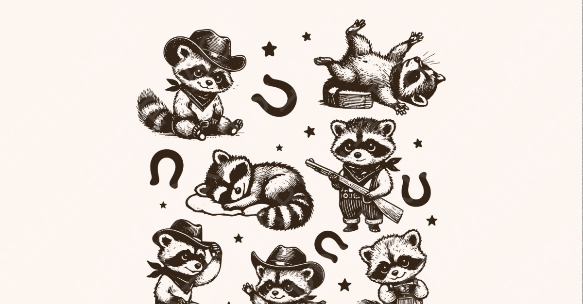 Vintage Cowboy Raccoon Western Cowboy Cowgirl Desert Style PNG, Retro ...