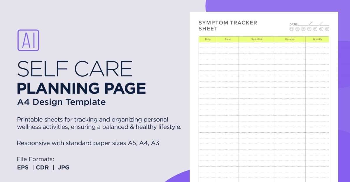 Symptom Tracker Sheet Self Care Planning Pages, Planner Sheets, 76