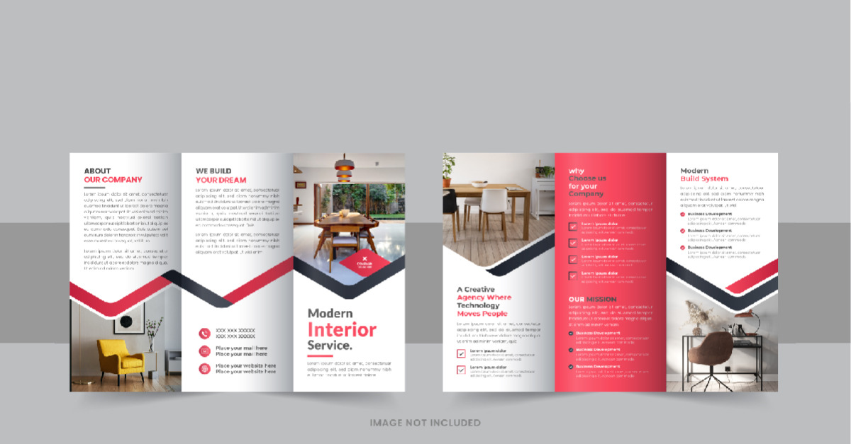 Folheto com três dobras para interiores, layout de folheto com três ...