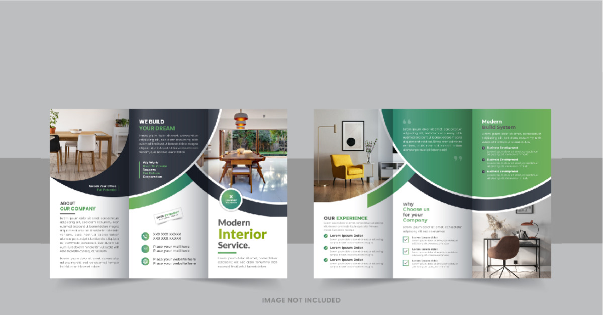 Folheto com três dobras para interiores, modelo de design de folheto ...