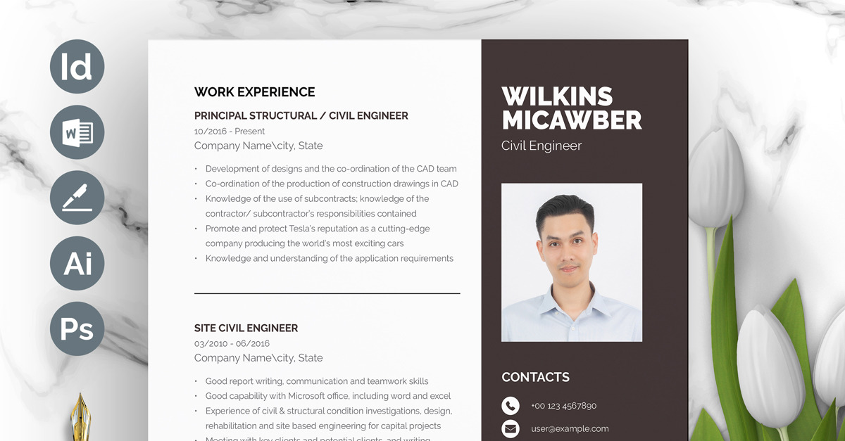 CV Design Template for Civil Engineer - TemplateMonster