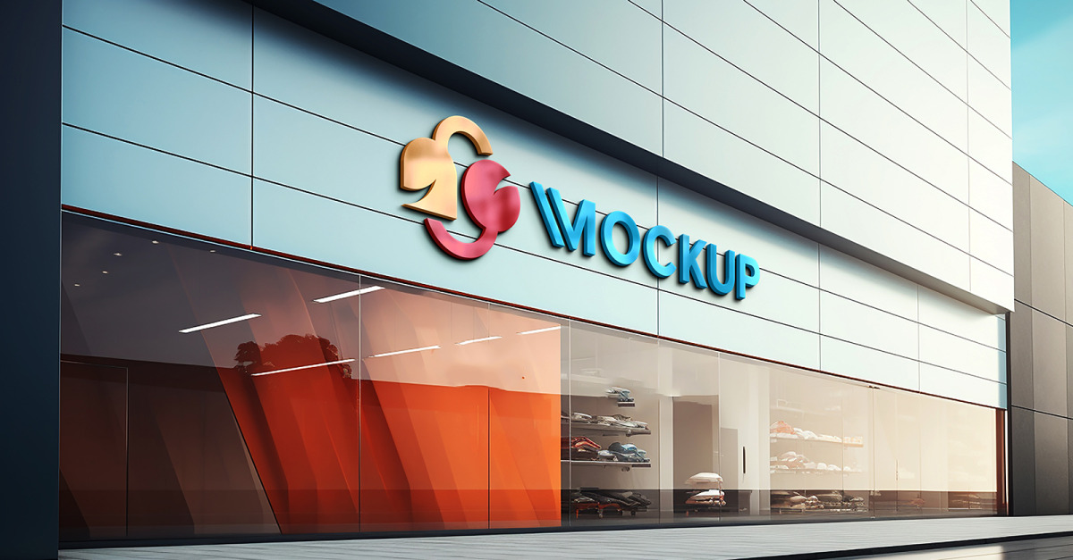 Nice building front sign 3d logo mockup - TemplateMonster