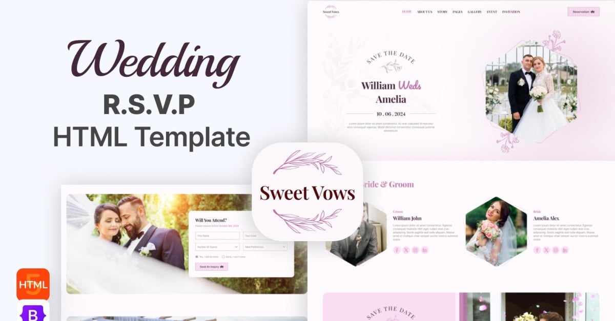 Sweet Vows -  Lovely Wedding HTML Website Responsive Template