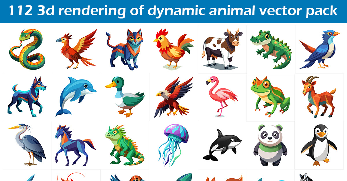 112 3d rendering of dynamic animal vector pack