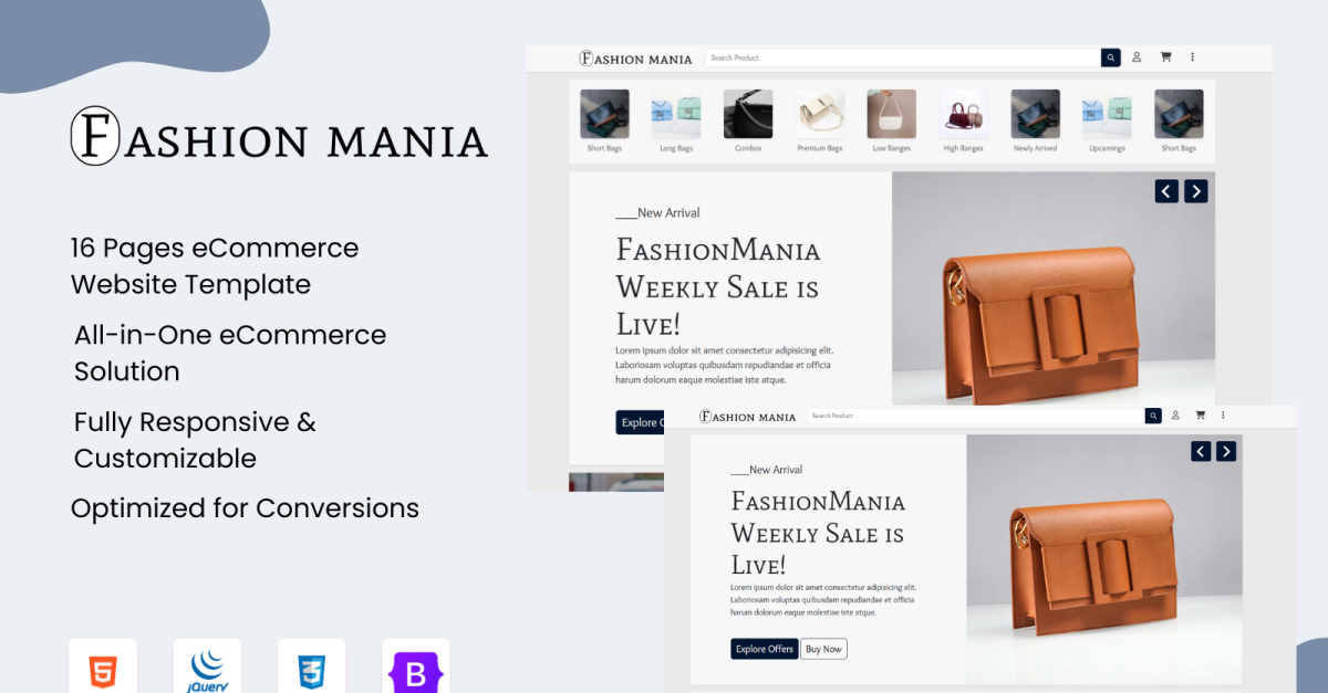 Fashionmania | Ecommerce Website Template for clothes, handbags and all ecommerce store