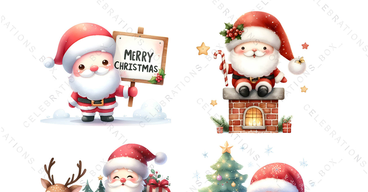 Cute Santa Clipart Reindeer PNG Clipart Watercolor Clipart For ...