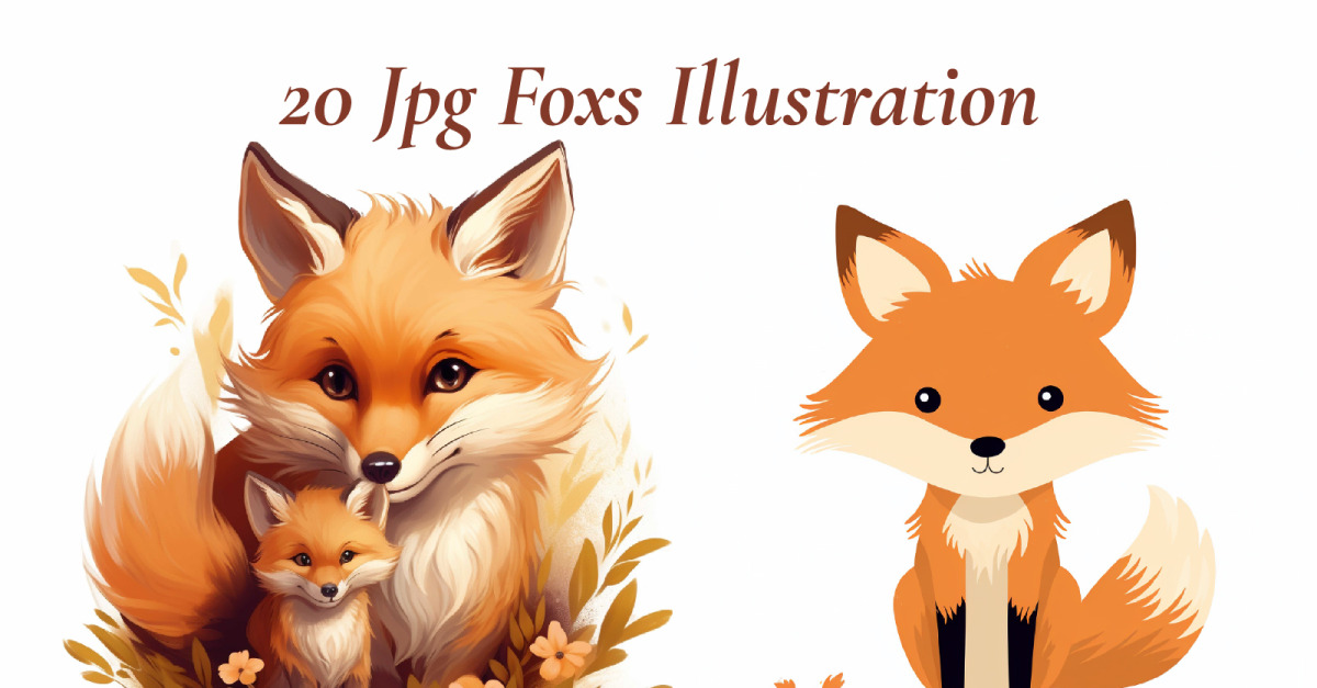Illustration of a fox and a cute fox cub - TemplateMonster