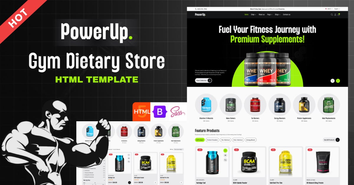 Power Up - Health & Fitness Dietary Supplement Product HTML Template