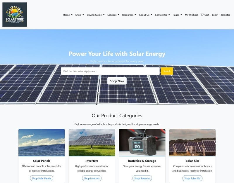 Solar Equipment Store | Sustainable Energy Solutions Responsive Website Template