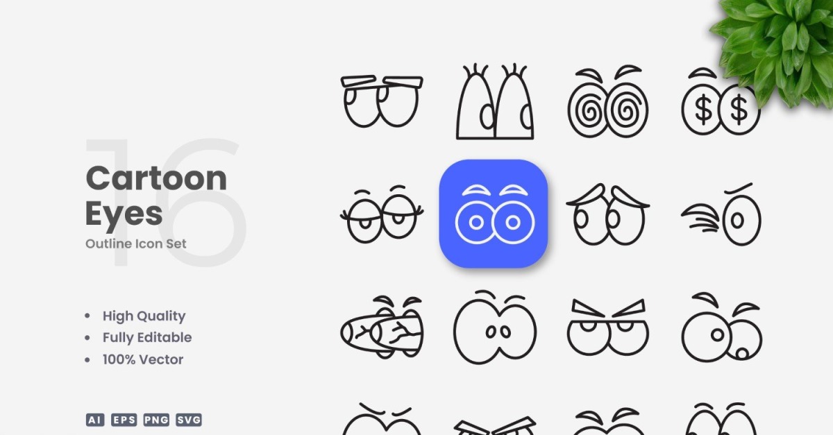 16 Cartoon Eye Outline Icon Set #489169 - TemplateMonster