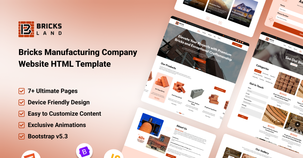 Bricks Land - Construction and Brick Manufacturer Website HTML Template