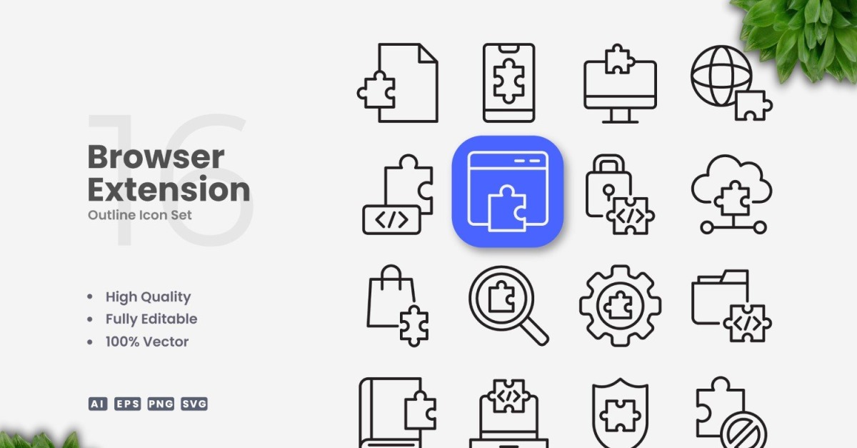 16 Browser Extension Outline Icon Set - TemplateMonster