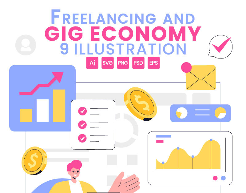 9 Illustrations sur le travail indépendant et l'économie des petits boulots