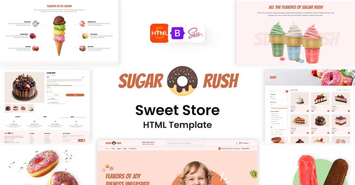 Sugar Rush-Bakery, Cake & Pastry Sweets Shop HTML Template