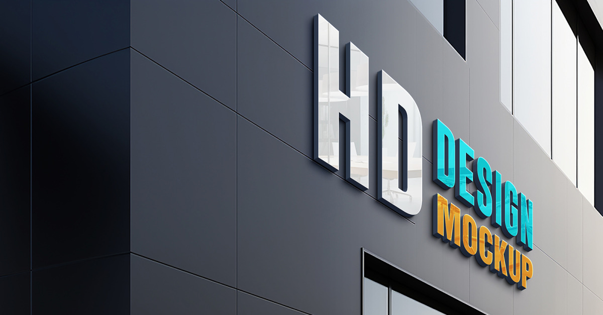 Building Front Sign Logo Mockup Facade Sign Logo Mockup on Building