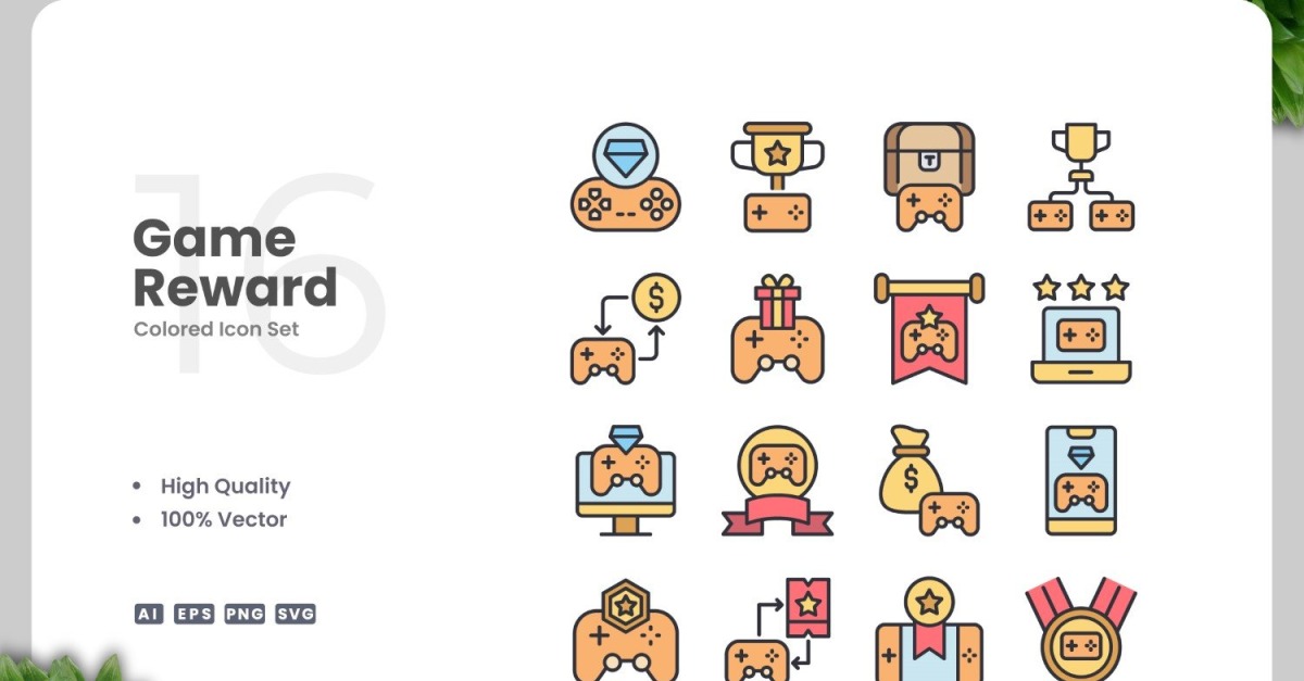 16 Game Reward Colored Icons Set #507113 - TemplateMonster