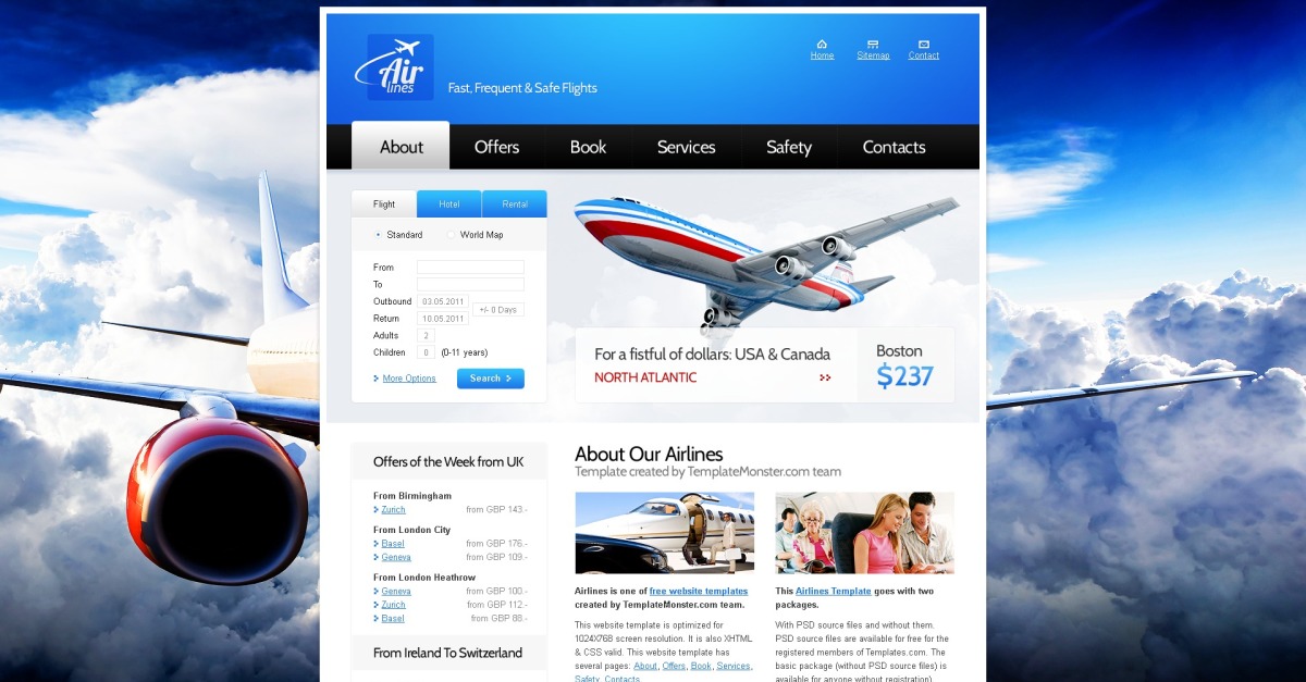 Free Website Template for Airlines Company Website Template